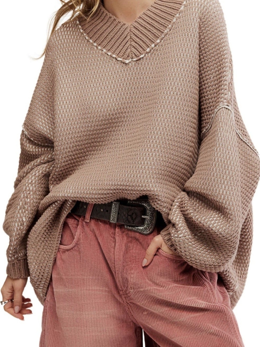 Free People - Oversized V-Neck Sweater Size L ( NEW WITH TAG )